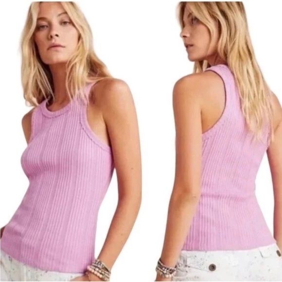 Anthropologie Pilcro Sustainable Ribbed Tank Top In Pink Size Medium Stretch - Picture 4 of 13